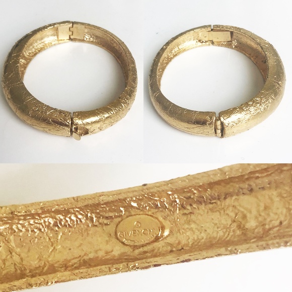 Givenchy Bracelet Hinged Bangle Gold Foil Stamp Vintage HTF Luxury - Picture 8 of 8